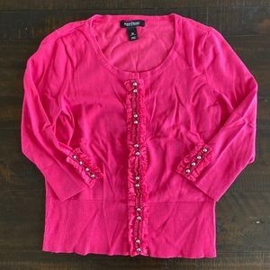 WHBM Fuschia ruffle cardigan